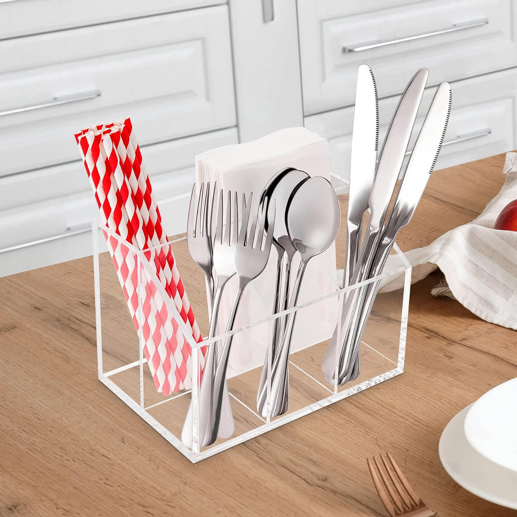 My Space Organizers Utensil Holder Silverware Caddy Countertop Cutlery Organizer For Napkins Flatware Spoon Fork Knife Plastic Acrylic