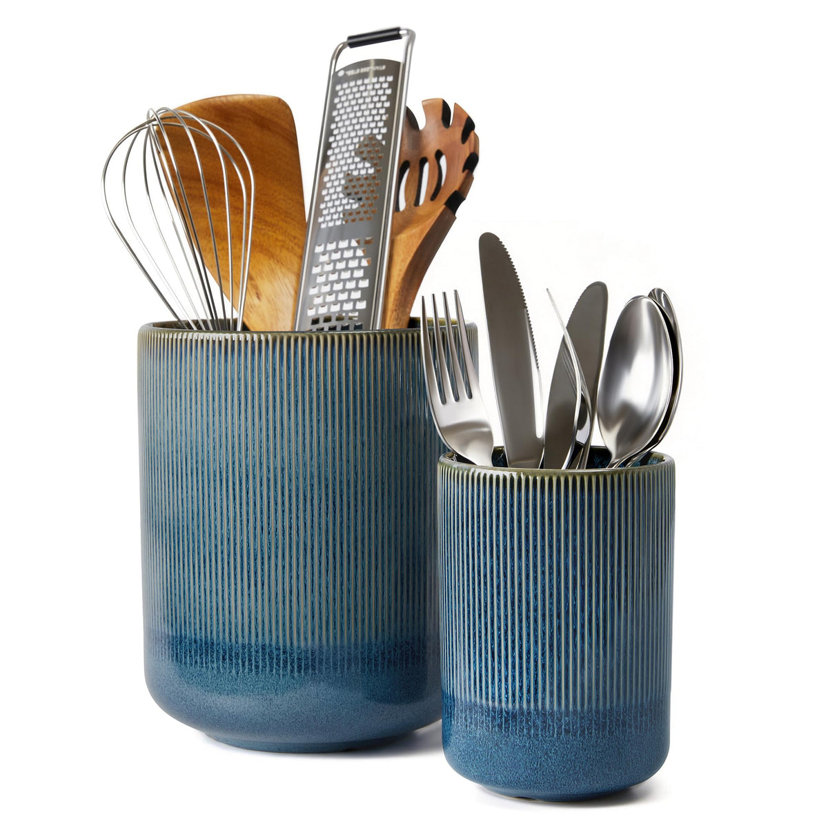 Pokini Kitchen Utensil Holder Countertop, 7.3"+5.3" Ceramic Utensils Crock