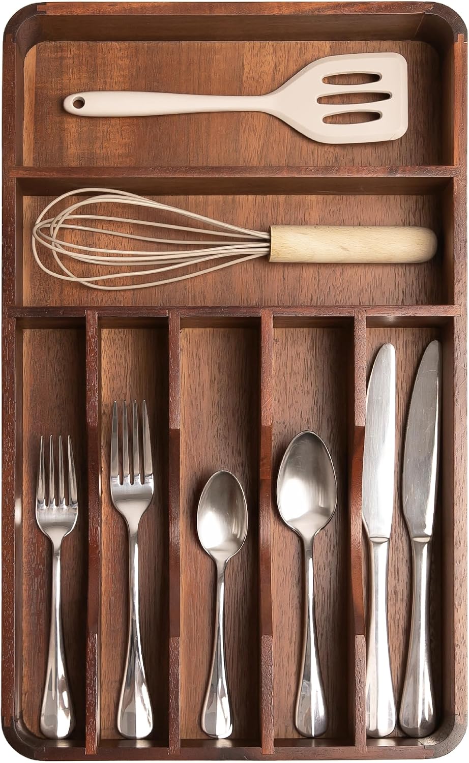 KitchenEdge Silverware & Utensil Organizer, Fixed 10.5 in, Acacia