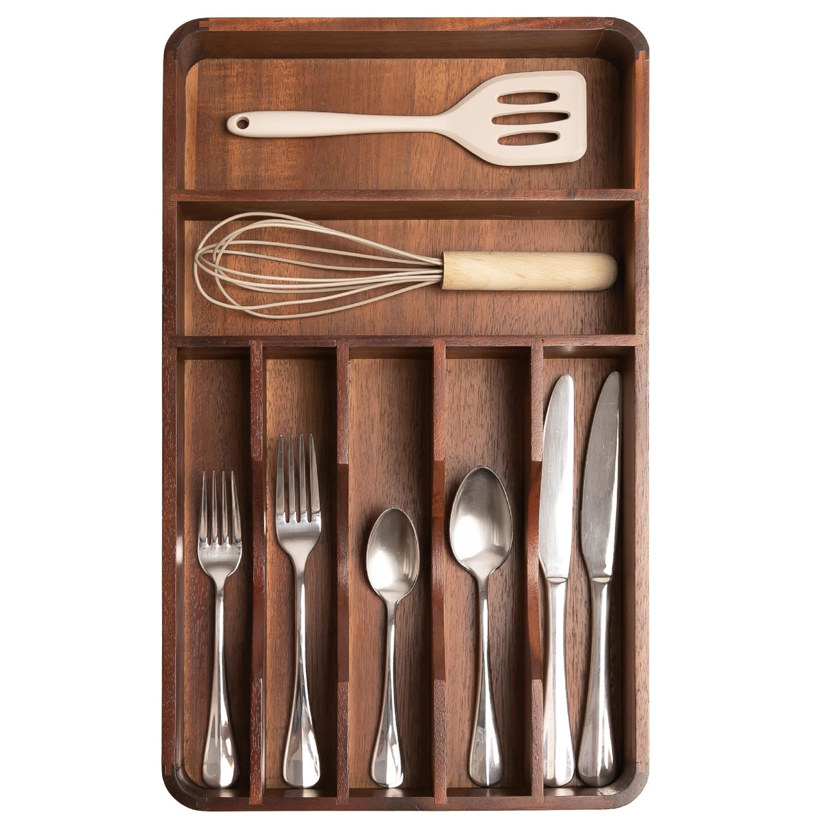 KitchenEdge Silverware & Utensil Organizer, Fixed 10.5 in, Acacia