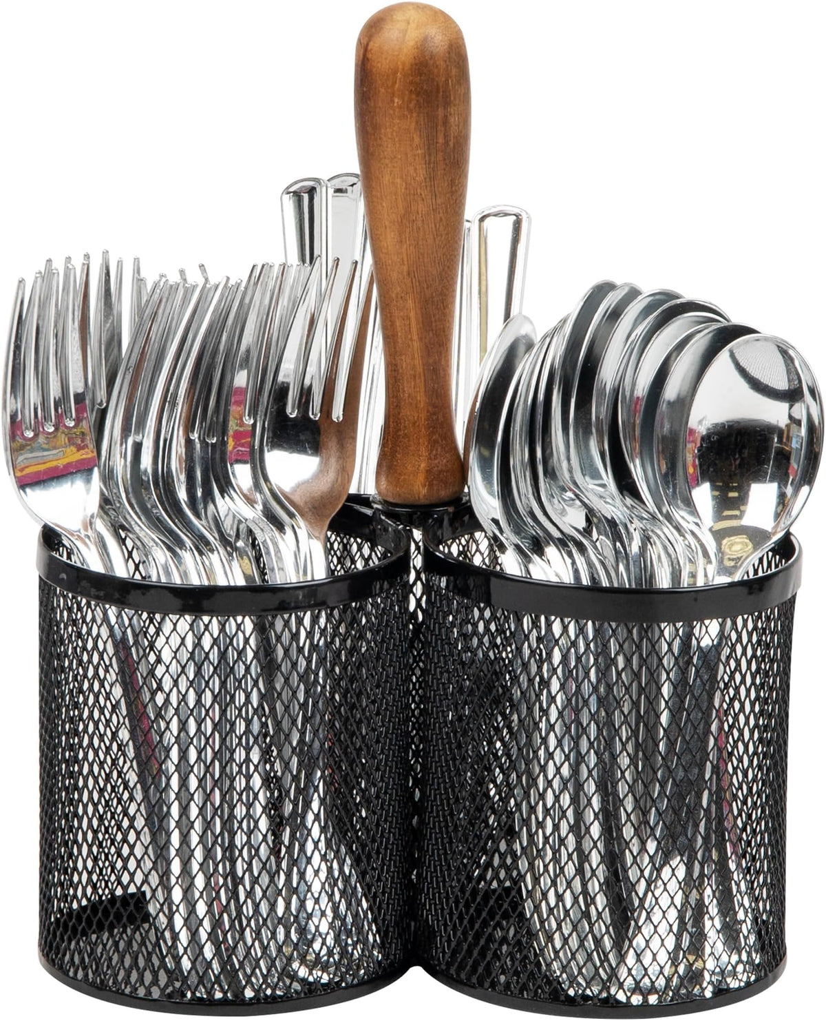 Mind Reader Utensil Holder, Silverware Organizer, Caddy, Cutlery Holder, Kitchen, Metal Mesh, 7.5"L x 7.5"W x 9.75"H, Black
