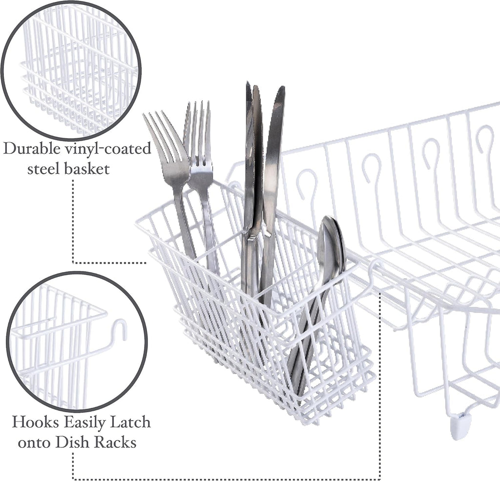 Kitchen Details Cutlery Basket | Hanging | Attach to Standard Dish Drying Rack | Utensil Caddy | Vinyl Coated | 3 Compartment | White