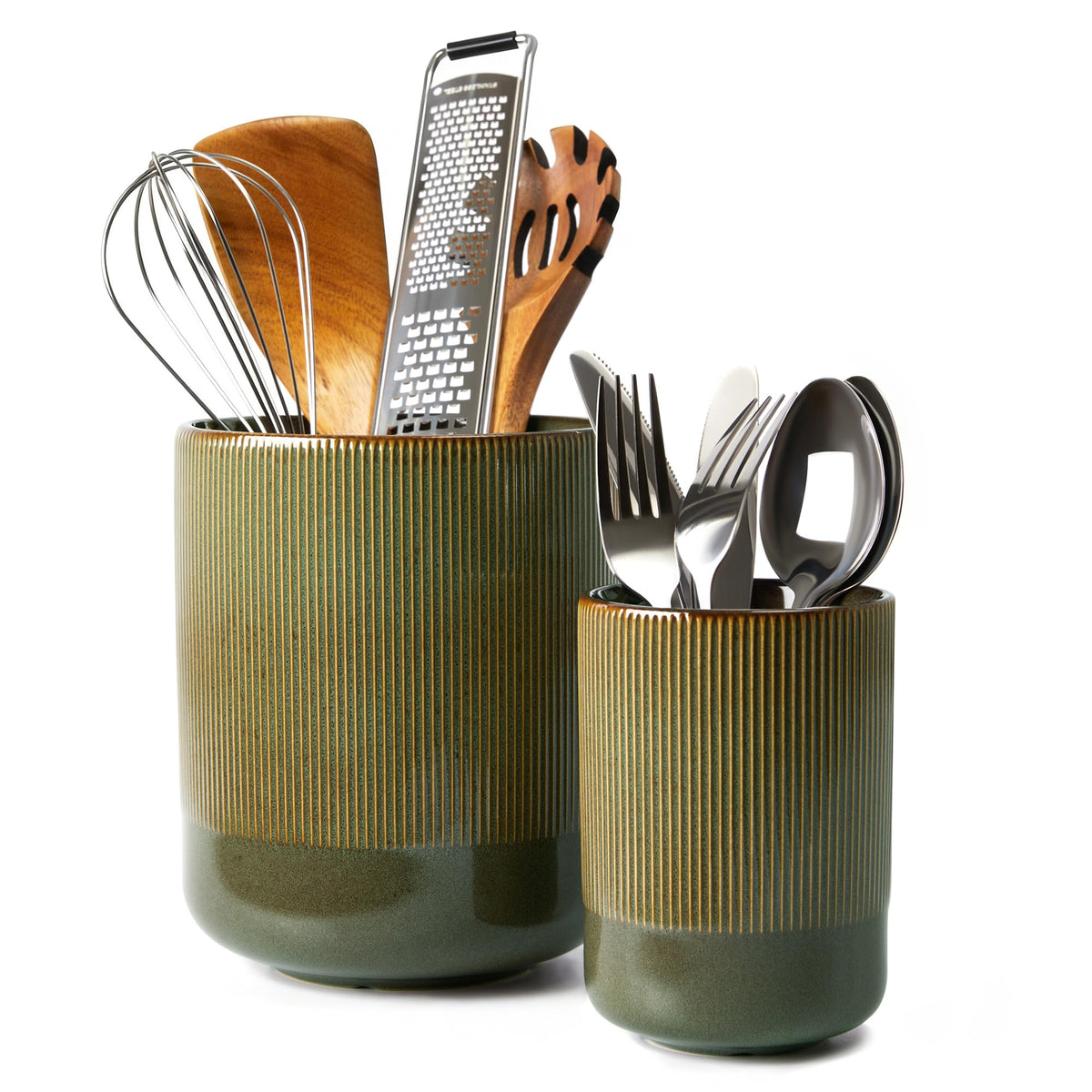 Pokini Kitchen Utensil Holder Countertop, 7.3"+5.3" Ceramic Utensils Crock