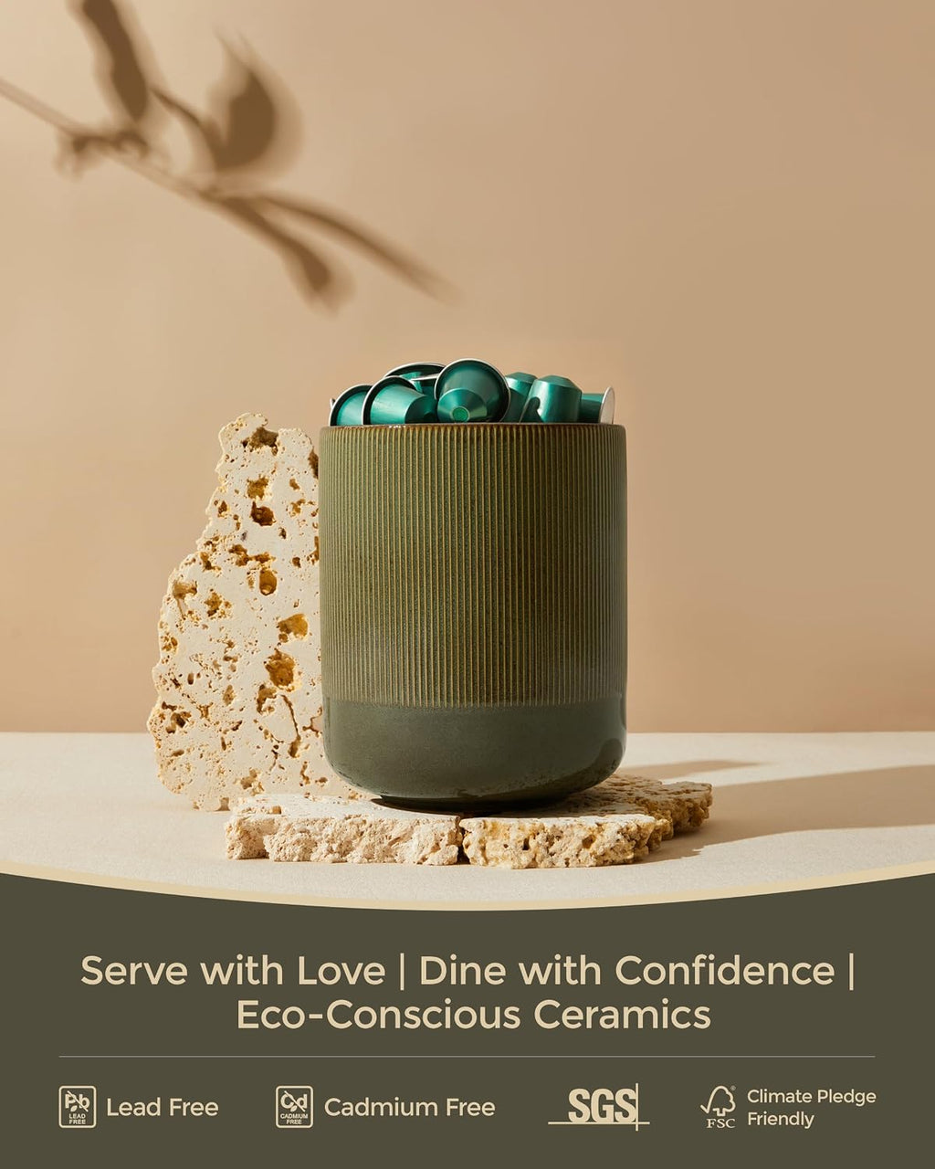 Pokini Kitchen Utensil Holder Countertop, 7.3"+5.3" Ceramic Utensils Crock