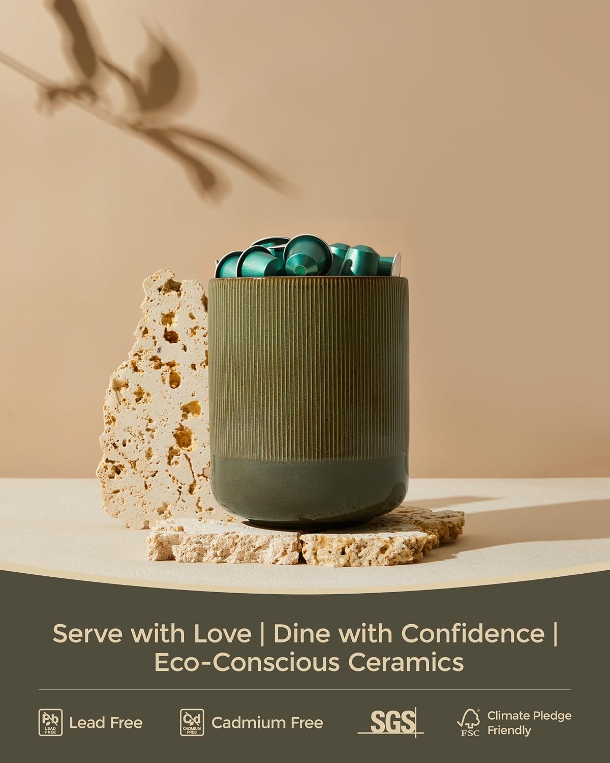 Pokini Kitchen Utensil Holder Countertop, 7.3"+5.3" Ceramic Utensils Crock