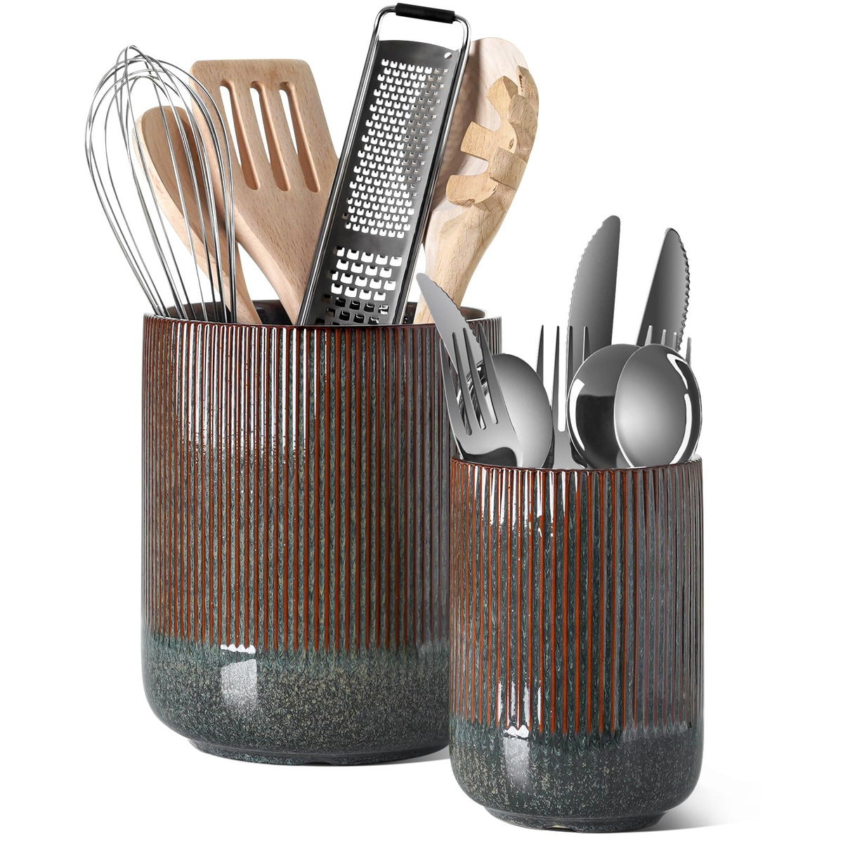 LE TAUCI Ceramic Kitchen Utensil Holder for Counter, 7.3/5.4", White