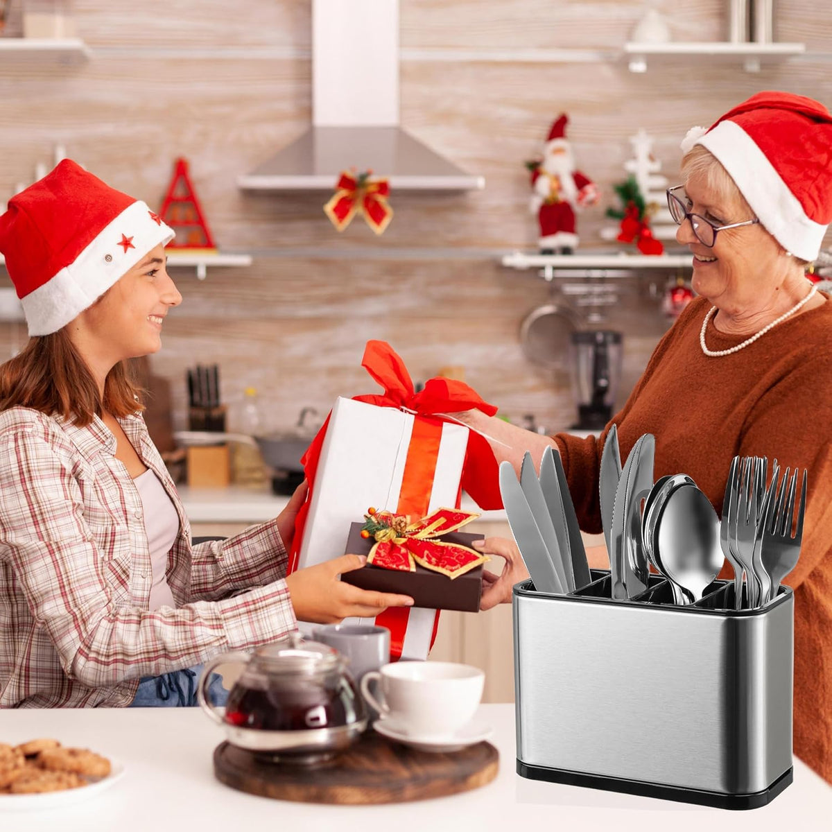 LIBODOUR Utensil Holder,Kitchen Silverware Holder for Countertop