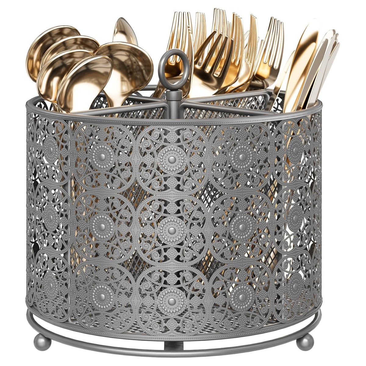 YIUKEA Rotating Utensil Caddy Holder - Raised 4 Compartments Large Capacity