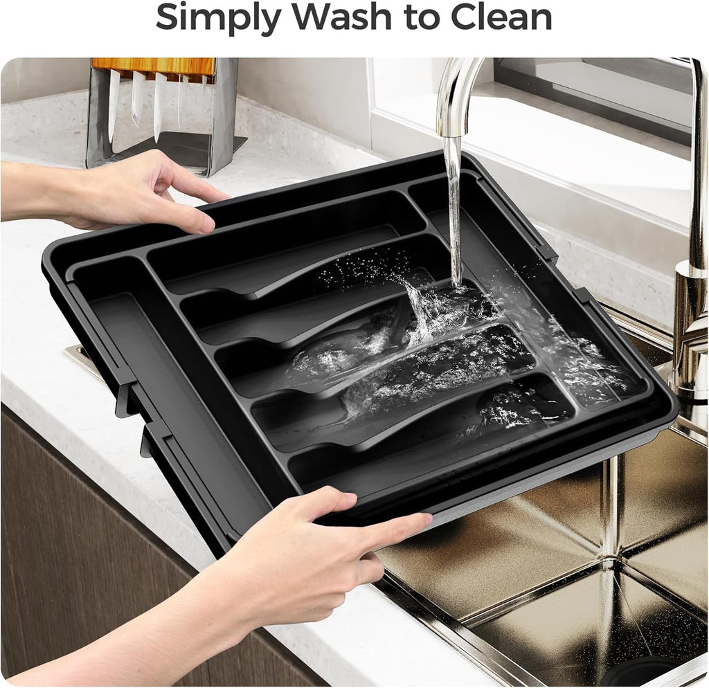 ukeetap Extra Large Expandable Silverware Organizer, Flatware Tray, Black