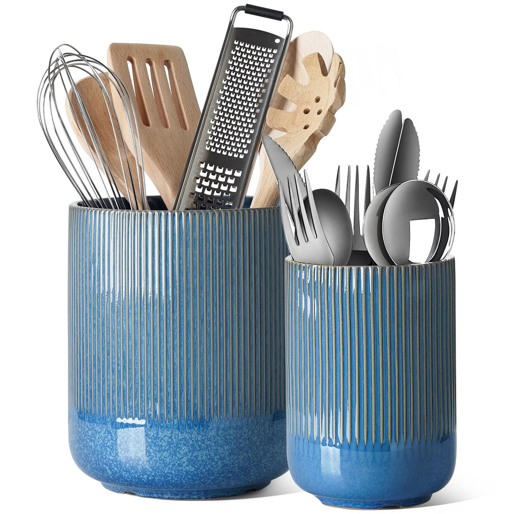LE TAUCI Ceramic Kitchen Utensil Holder for Counter, 7.3/5.4", White