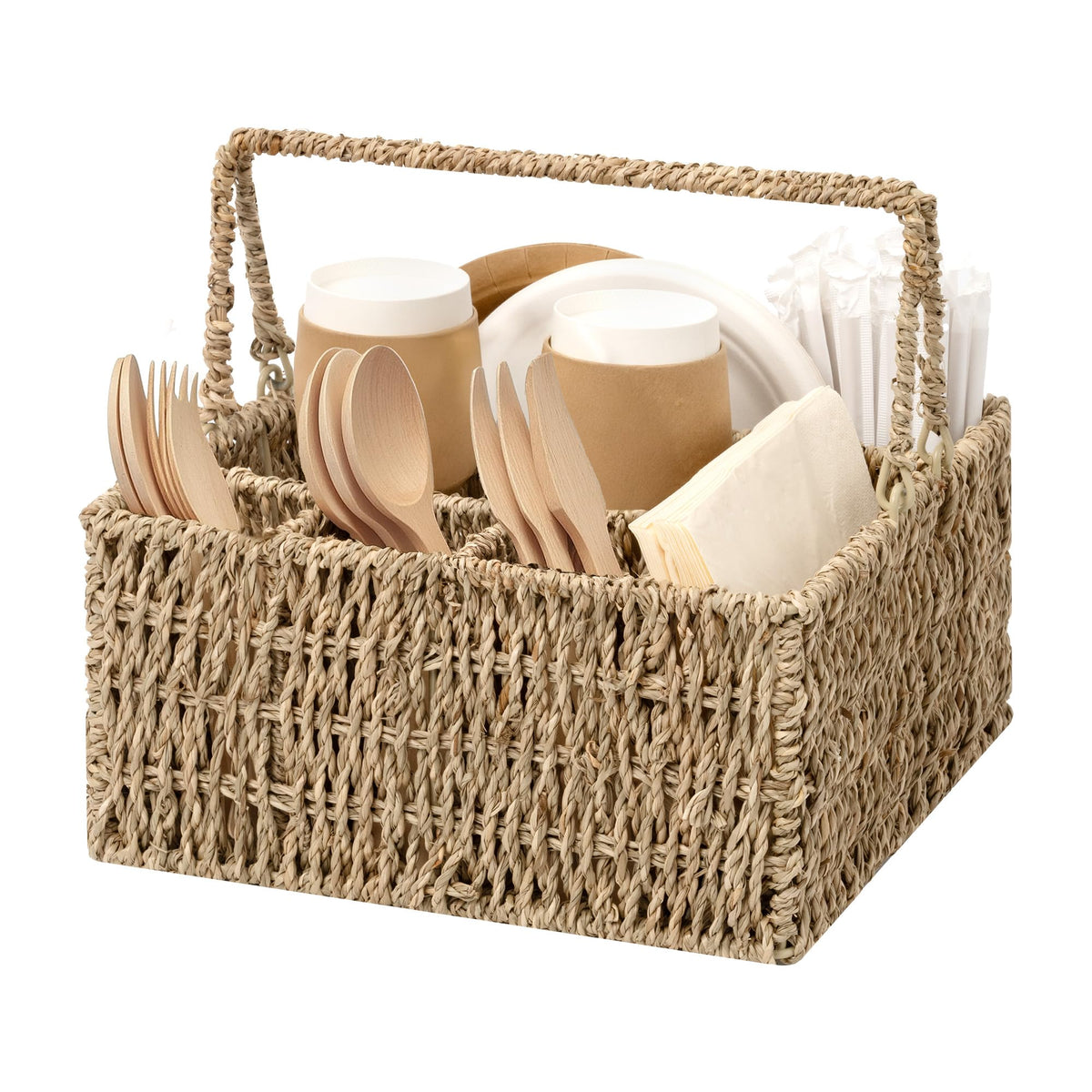 StorageWorks Wicker Silverware Caddy for Party, Rattan Utensil Holder