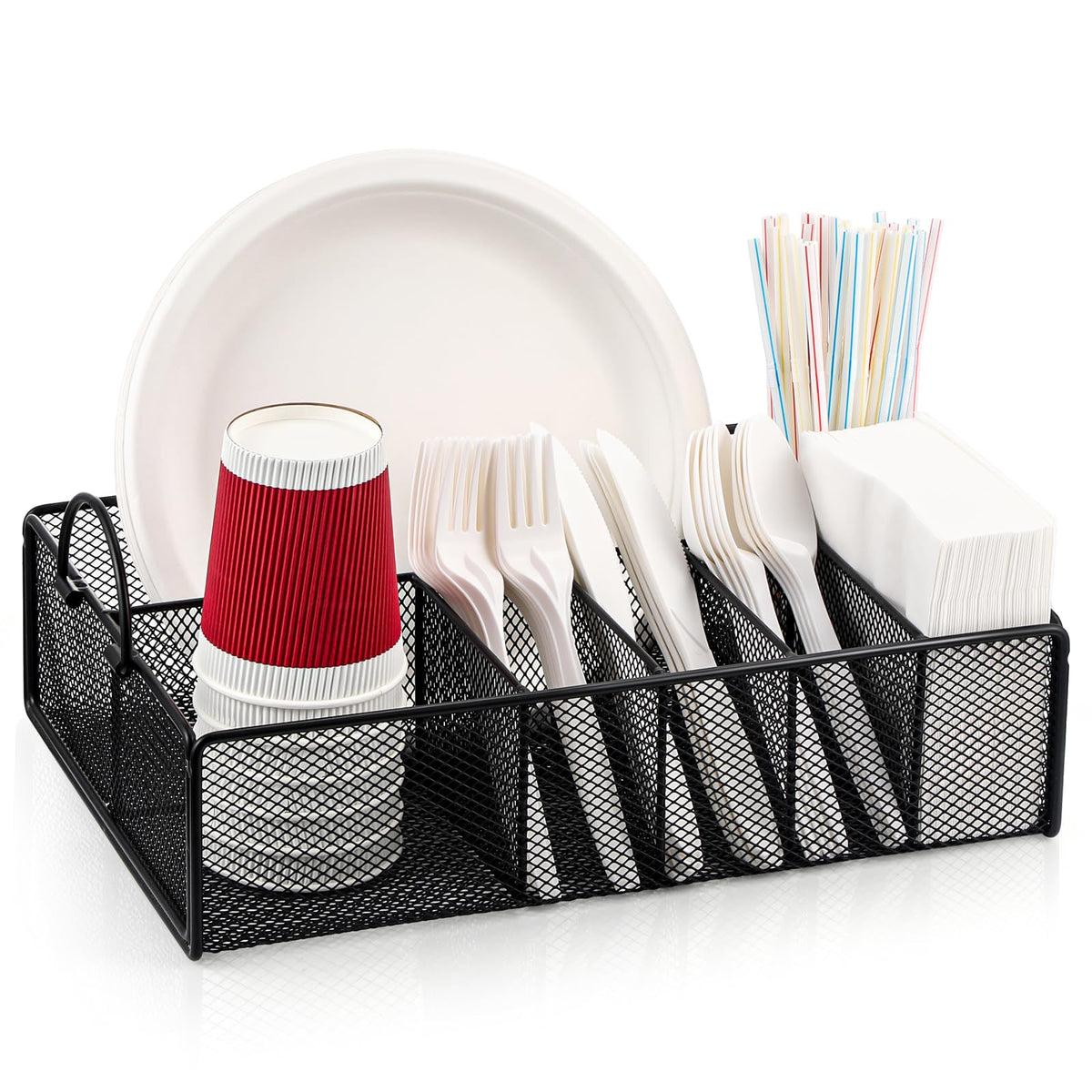 Utensil Caddy for Party - Paper Plate Holder ,Silverware Caddy Black