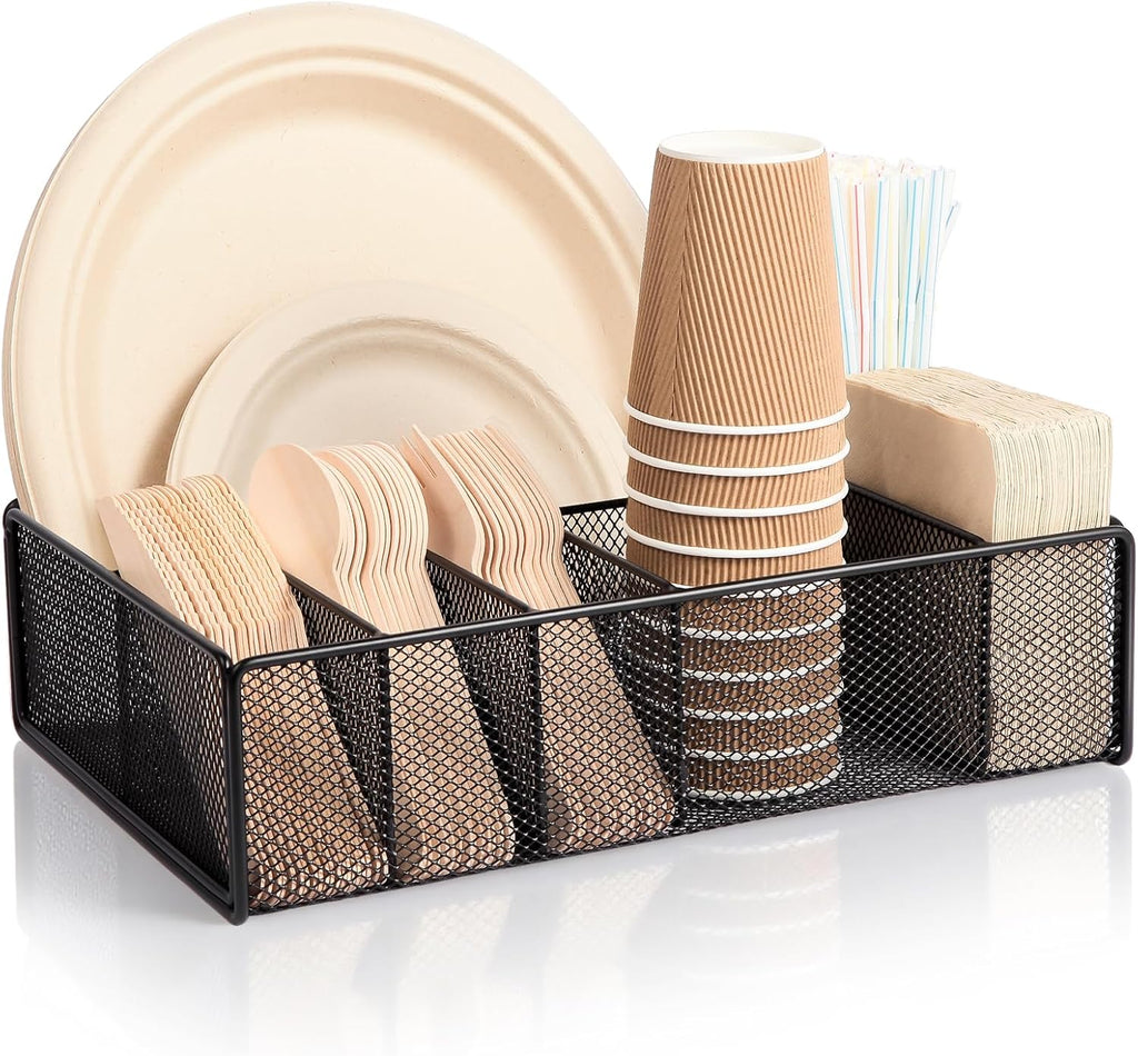 Utensil Caddy for Party - Paper Plate Holder ,Silverware Caddy Black