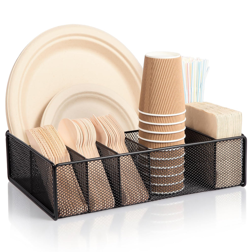 Utensil Caddy for Party - Paper Plate Holder ,Silverware Caddy Black