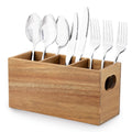 VIVIRBIEN Acacia Wooden Silverware Holder, Kitchen Utensil Caddy with 3 Compartments, Cutlery Storage Organizer Countertop, Flatware Organizer for Party, Spoon, Fork Holder