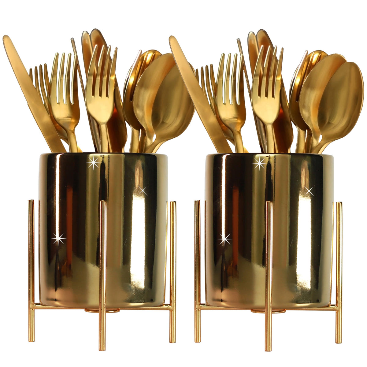2pcs Sturdy Cutlery Holder White Ceramic With Metal Bracket Robust Silverware Caddy For Countertop - Spoon Holder Silverware Caddy