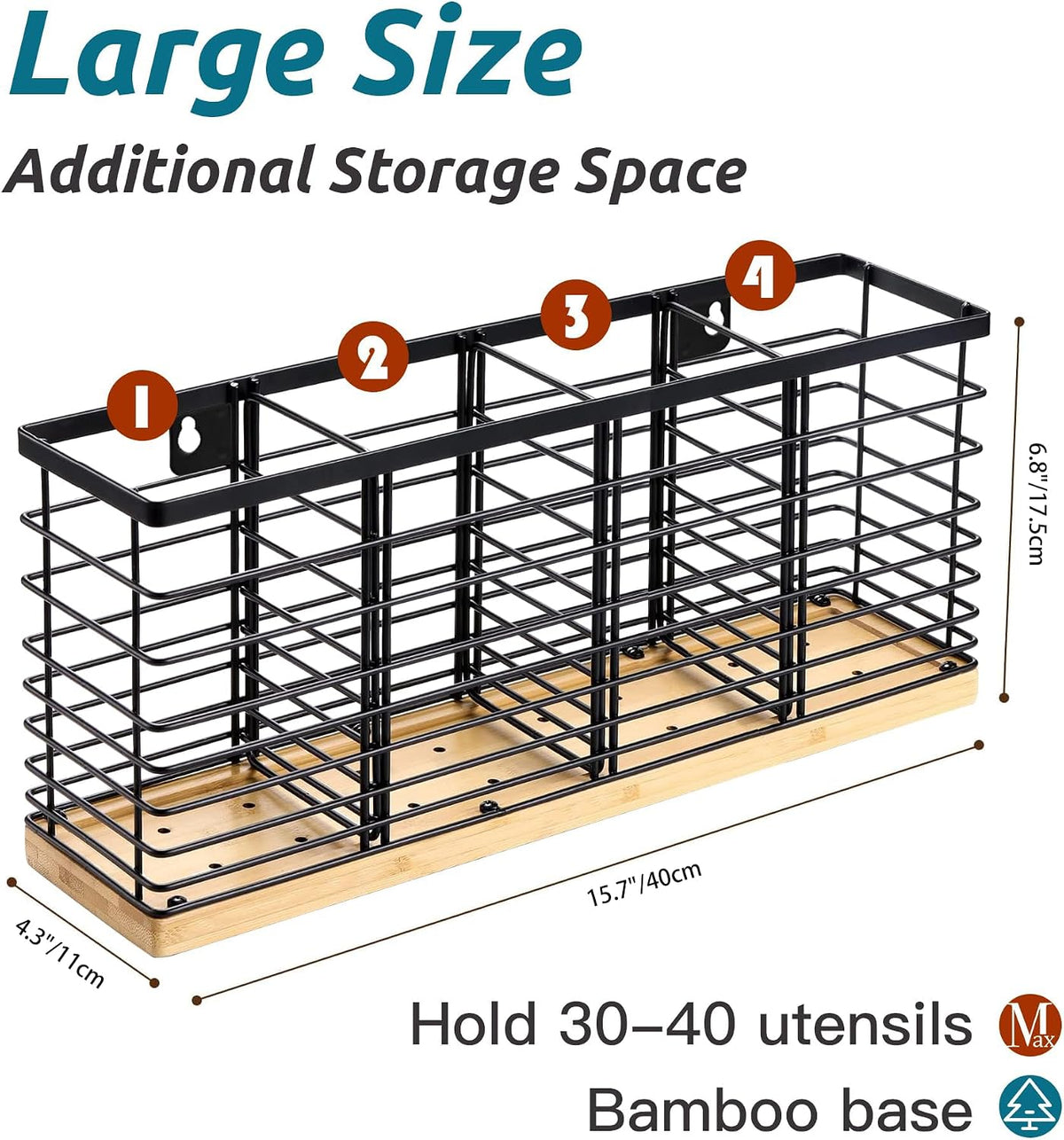 Suli Extra Large Kitchen Utensil Holder Countertop with Removable Divider