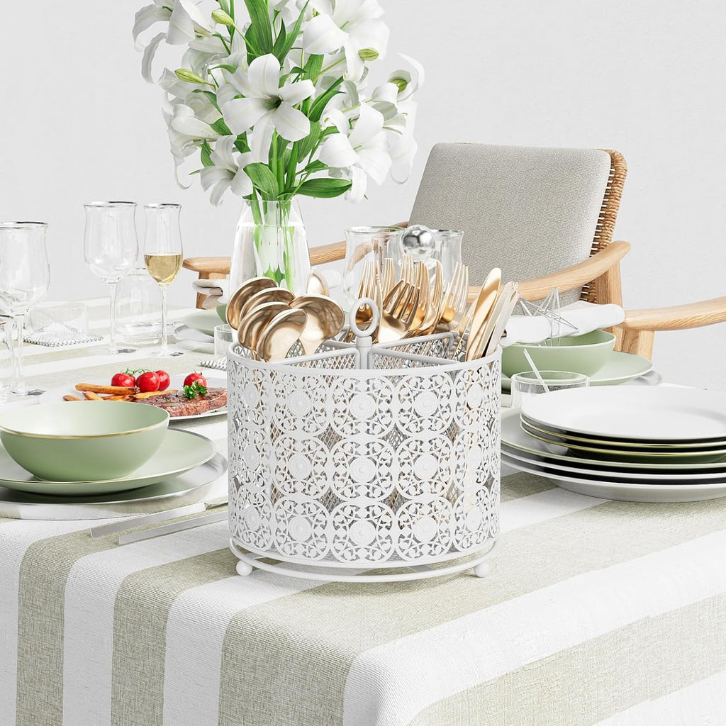 YIUKEA Rotating Utensil Caddy Holder - Raised 4 Compartments Large Capacity