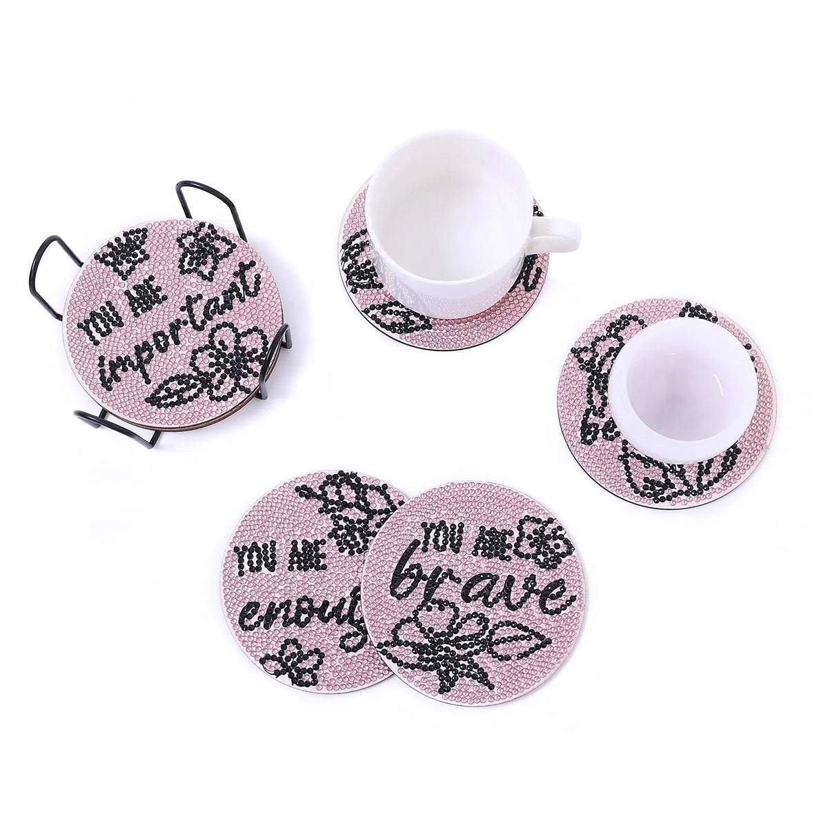 DIY Round Slogan Pattern Diamond Painting Coaster Kit, Diamond Art Coasters, 8 Counts Language Pattern Decorative Coaster for Home Decoration & Gift, Kitchen Coasters