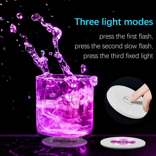 25-Pack Round LED Light Up Coasters - Stick & Light Up Bottle-Glow LEDs for Club-Bar Party Glow Decor, Works Indoors at Bars and Parties
