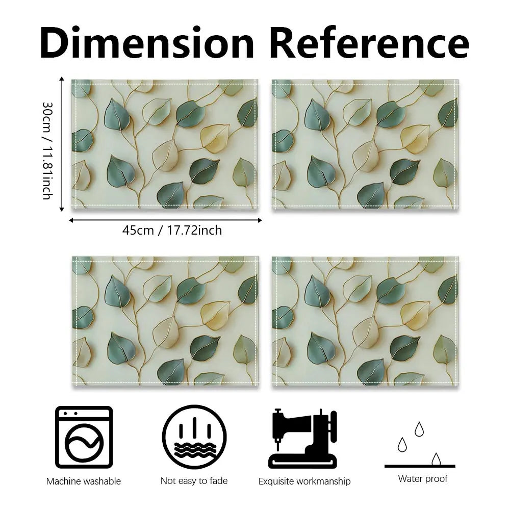 5-Piece Set Handwoven Dining Mats, Leaf Print Rectangular Table Placemats, Aesthetic Home Decor for Dining Room, Boho Placemats Set