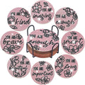 DIY Round Slogan Pattern Diamond Painting Coaster Kit, Diamond Art Coasters, 8 Counts Language Pattern Decorative Coaster for Home Decoration & Gift, Kitchen Coasters