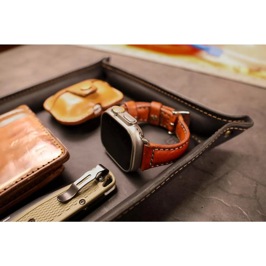Luxury Leather Valet Tray - Black Minerva