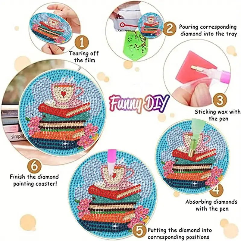 8 Pieces/set Diamond Art Painting Coasters with Stand, DIY Patterned Diamond Art Coaster Craft Supplies for Adults and Beginners, Coffee Table Drink Cup Coasters, Exquisite Gifts