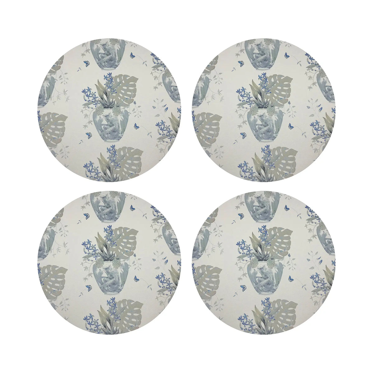 Monkey Small Jungle Vegan Leather Round Coasters