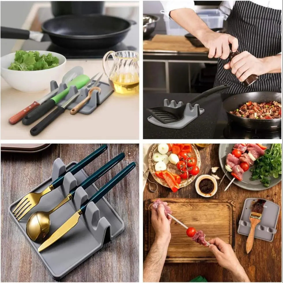 Silicone Kitchen Utensil Holder with Draining Tray, Heat Resistant, BPA-Free, Ideal for Spatulas, Tongs, Long BBQ Tools, Kitchenware