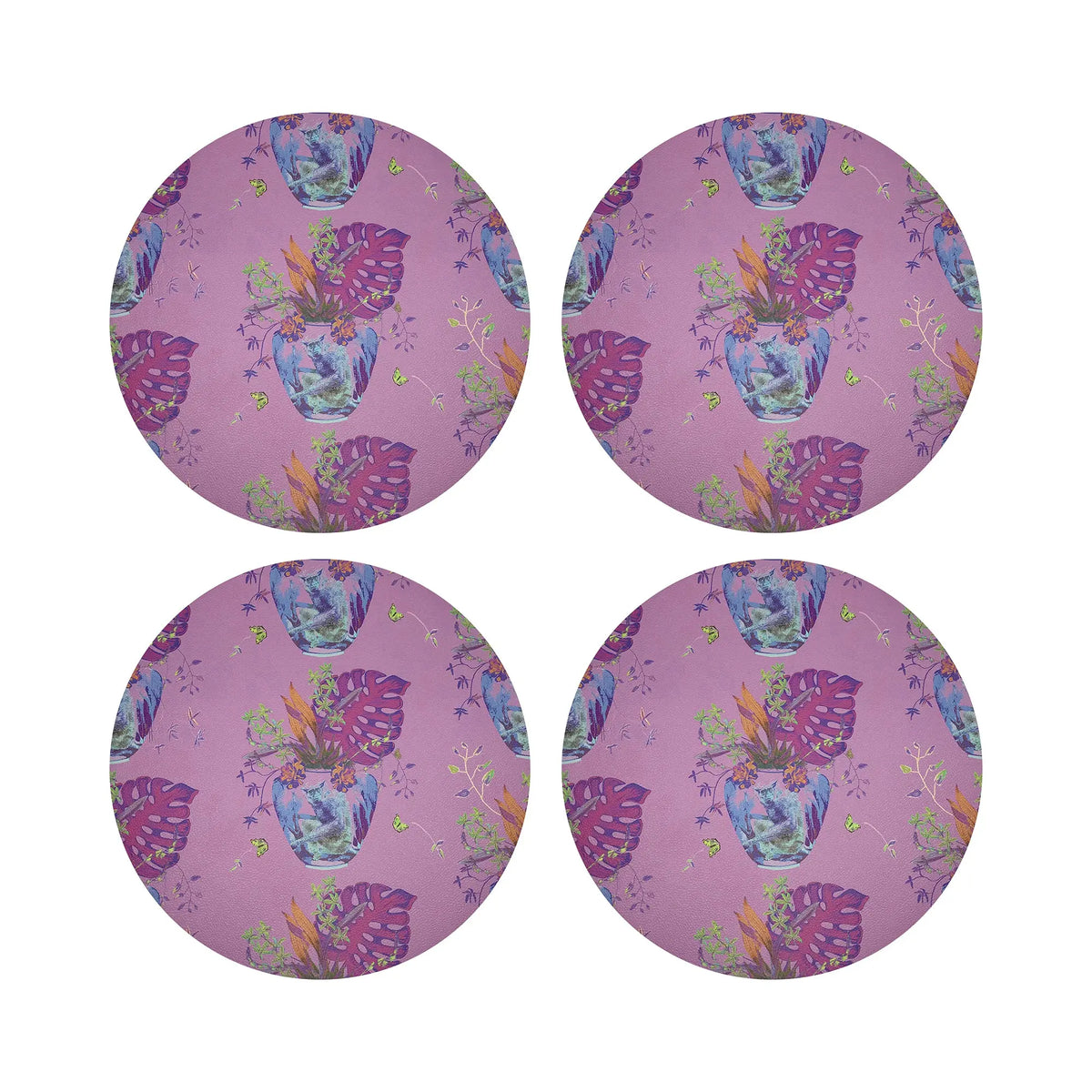 Monkey Small Jungle Vegan Leather Round Coasters