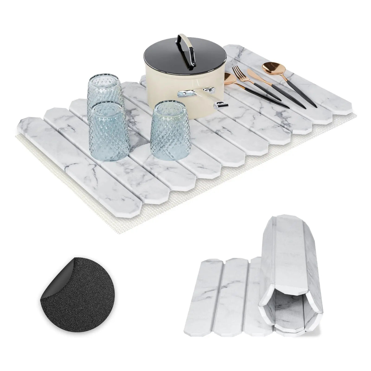 MAONAME Large Stone Dish Drying Mat for Kitchen Counter - Foldable Quick Dry Stone Dishes Drying Mats Super Absorbent Heat Resistant Coasters Diatomaceous Earth Drying Organizer for Tableware Plate Rack Bottles Utensils (24" × 16"),sohochic