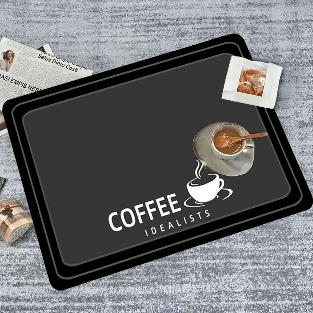Coffee Theme Kitchen Mat, 1 Count Non-slip Kitchen Placemat, Kitchen Decorative Placemat, Absorbent Coffee Machine Mat, Kitchen Decor Accessories, Housewarming Gift, Household Placemat