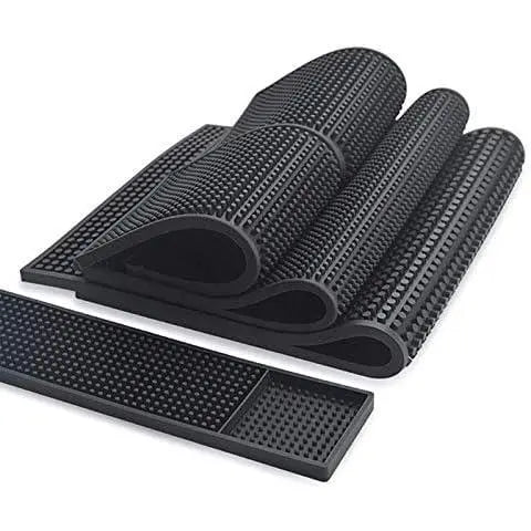 2-Pack Rectangle Modern Bar Mats for Countertop - 12x6x0.4in Durable Anti-Slip Synthetic Rubber Spill Mats for Kitchen Counters, Clubs, Indoor Household Tableware Pads