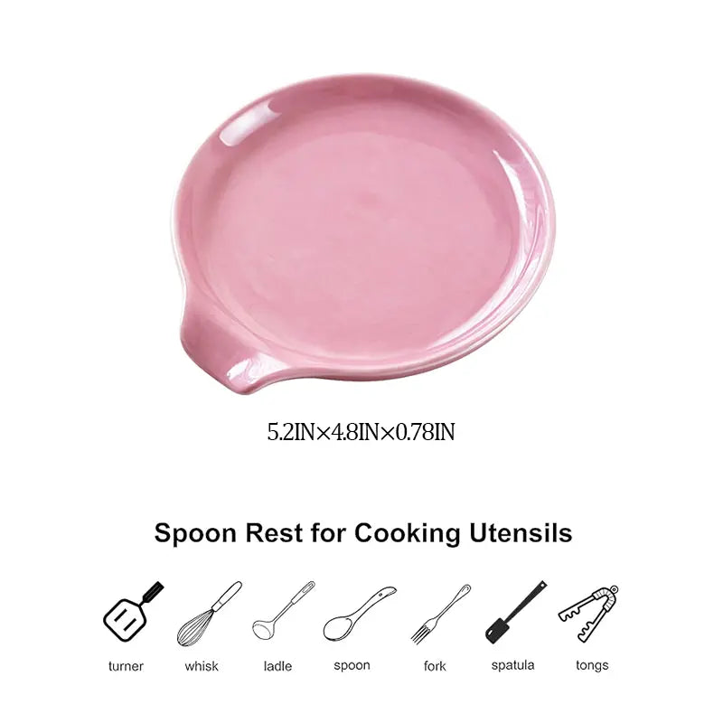 Ceramic Spoon Rest for Stove Top - 5 in Large Cutlery & Tableware Holder for Kitchen Countertop, Heat-Resistant for Ladle, Spatula, Tong