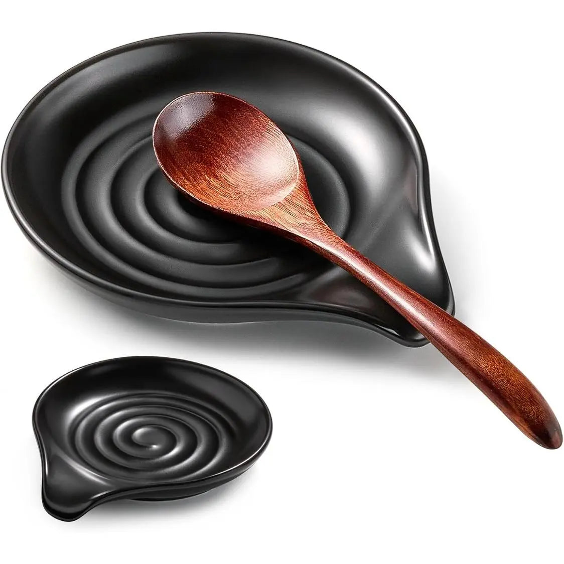 Ceramic Spoon Rest - 6.1 inches Large Heat-Resistant Housewarming Decor Piece, Watercolour Southeast Asia Animals Design, for Stove Top, Kitchen Counter, Cutlery, Cooking Utensils & Coffee Spoons, Black