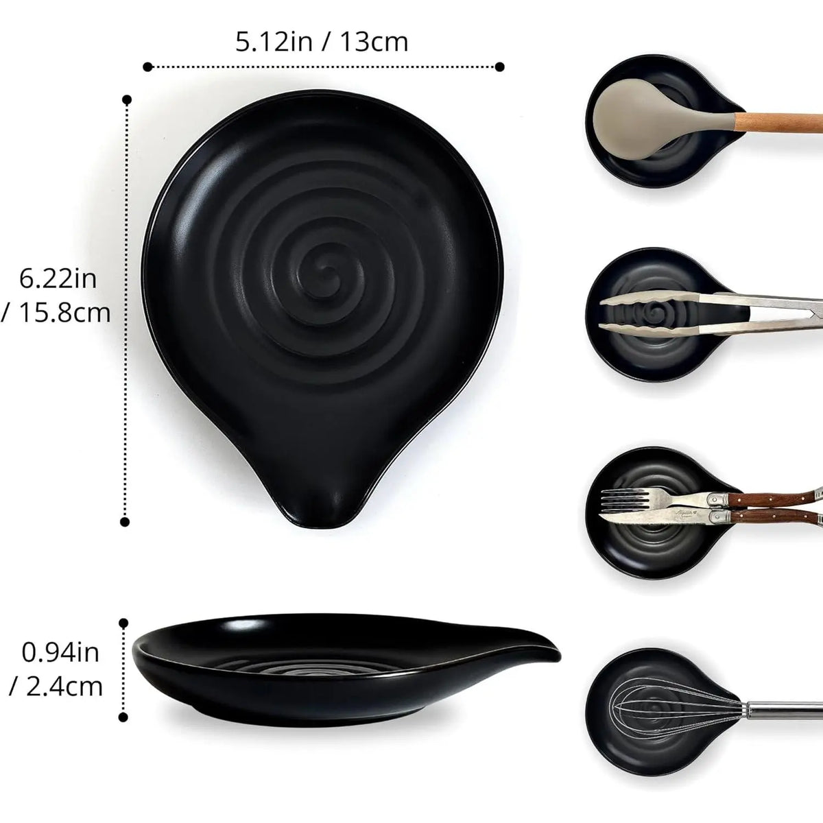 Matte Black Ceramic Stove Spoon Rest - 6.2in Large Tableware Rest, Kitchen Countertop Utensil Stand for Spatulas, Spoons, Ladles, Modern Kitchen Decor, Housewarming Gift