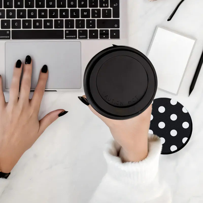 Polka Dot Desktop Coasters Set [2/4 Pcs], Absorbent Chloroprene Rubber, Mug Coasters, Cute Office Accessories, Fresh Girl Home Office Gear