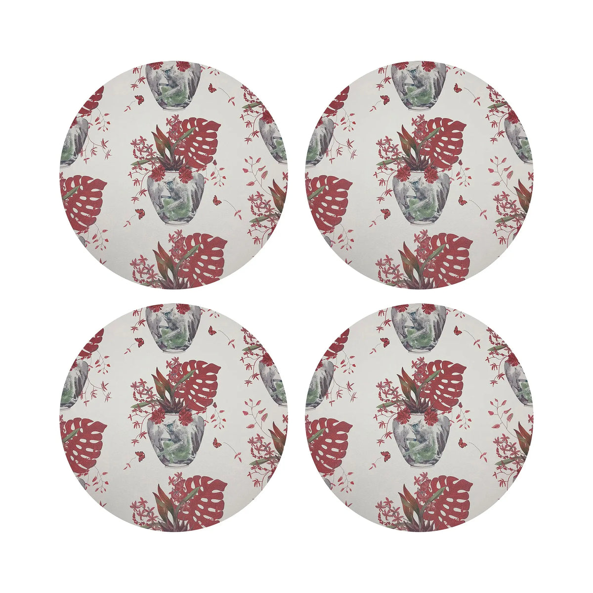 Monkey Small Jungle Vegan Leather Round Coasters