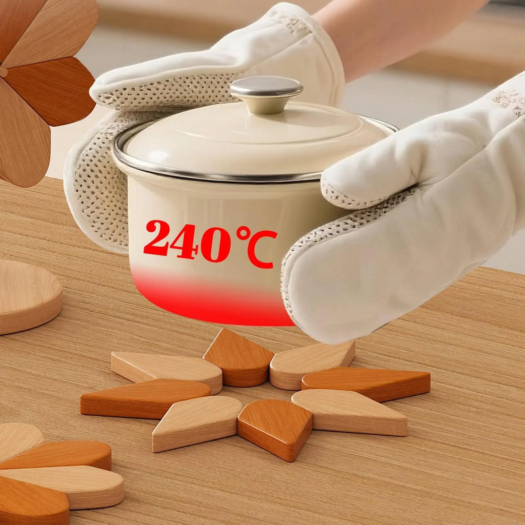 Wooden Style Flower Shape Heat Resistant Trivet Mat, Decorative Foldable Pot Holder Pad, Multi-Use Kitchen Coaster, Hot Dish Coasters, Wood Coasters, Unique Housewarming Gift