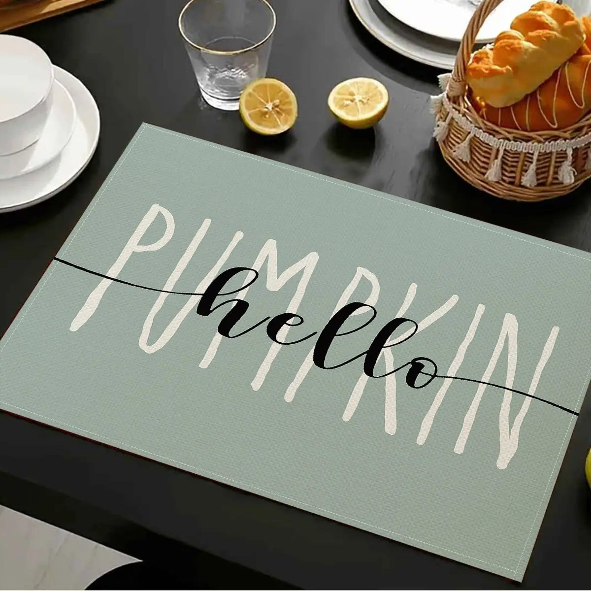 Autumn Thanksgiving Harvest Maple Pumpkin Print Placemats, Heat Resistant, Minimalist Style, Ideal for Festive Dinners and Daily Use
