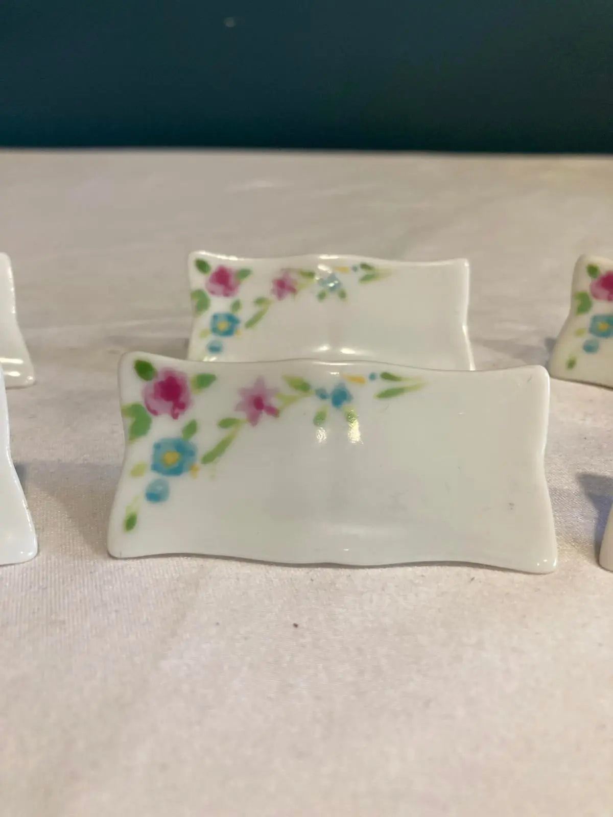 Vintage Floral Porcelain Japanese Chopstick Rests – Set of 6