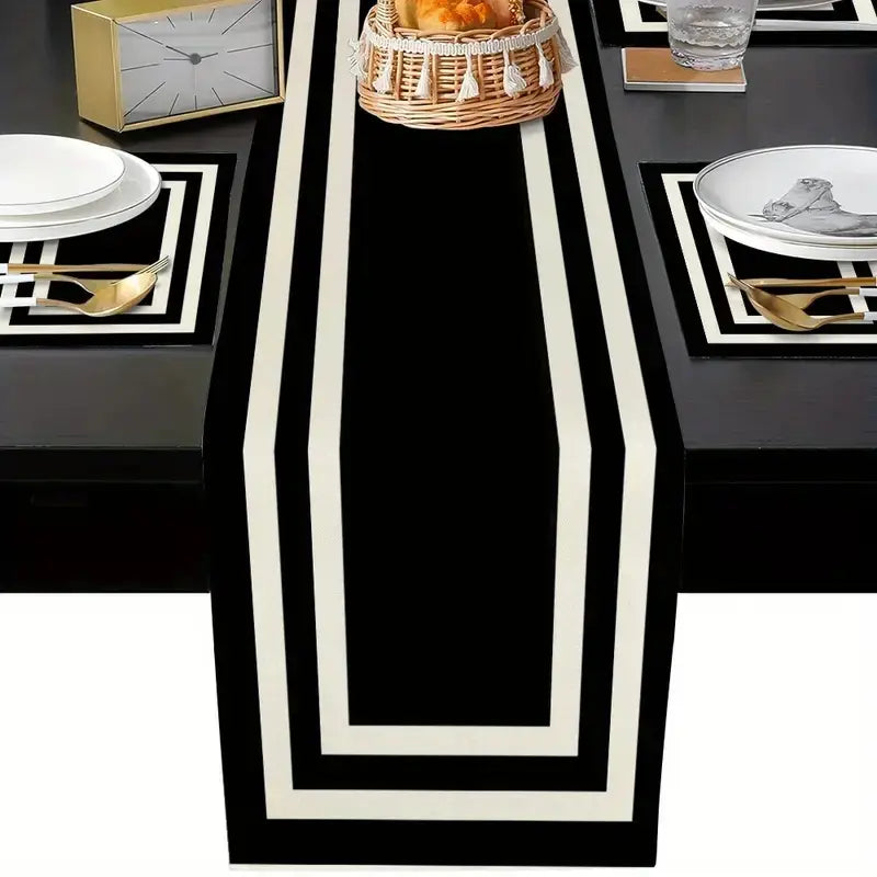 5/7 piece dining table mat set, insulation mat, Placemat, Table placemats, Rectangle, with white border and black pattern, suitable for kitchens, dining tables, living rooms, indoor and outdoor