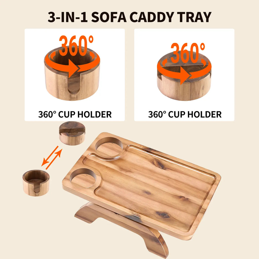 Sweetcrispy Sofa Arm Tray Tableware - Stable Non-Slip Organizer for Drinks, Snacks, Remote, Universal Fit for Couch Armrests, Easy to Install