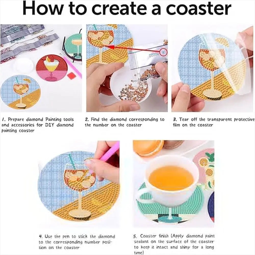 8-Piece Diamond Art Painting Coaster Set with Stand, DIY Drink Pattern Coasters for Adults and Beginners, Perfect Gift for Friends