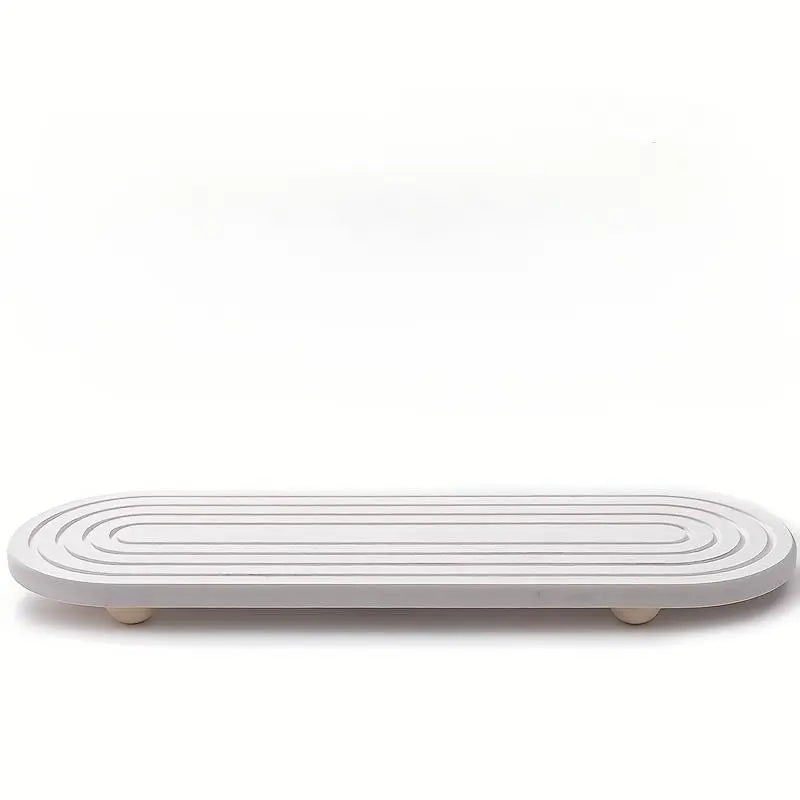 Water-absorbing stone tray for kitchen/bathroom countertops, quick-drying sink rack, Water Absorbent Mat (with wooden feet and natural gourd fiber, gray), Reusable Silicone Mat