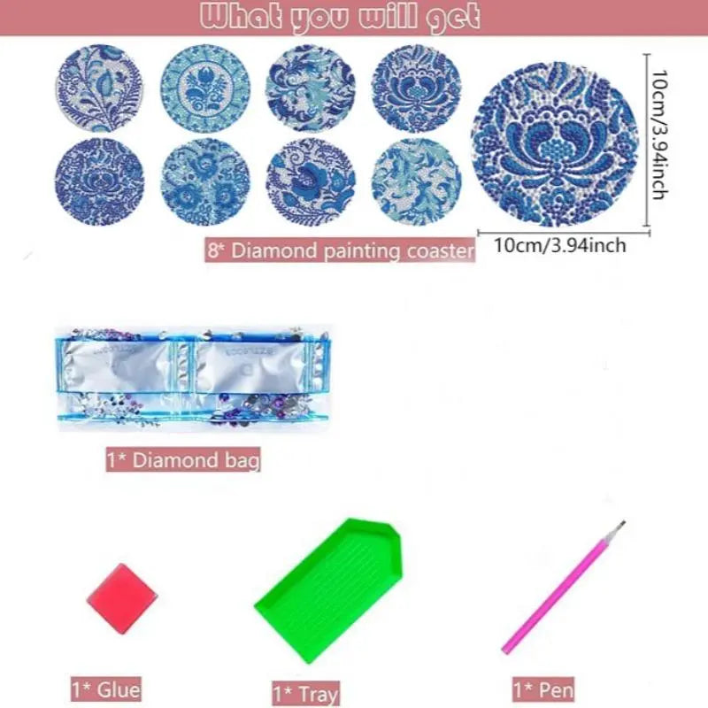 Floral Pattern Wooden Coaster, 8 Counts/set DIY Diamond Painting Coasters Colorful Painting Coaster, Decorative Table Mat for Coffee Cup, Office, Kitchen, Restaurant and Home