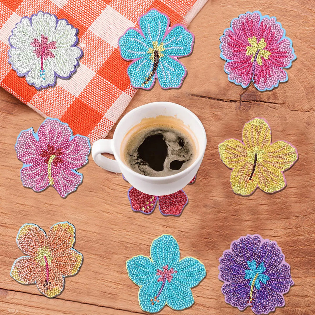Flower-Shaped Colorful Diamond Painting Coasters Kit, 10pcs/set DIY Decorative Cup Mats for Home, Office and Desk Decor, Diamond Painting Kits #GLOBAL PICKS