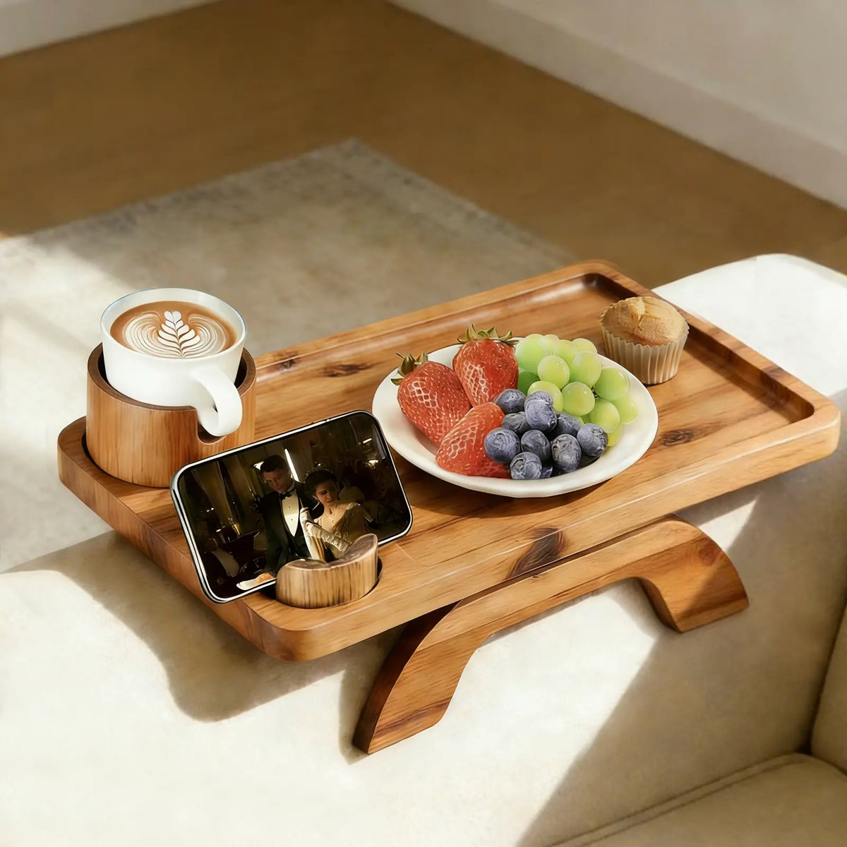 Sweetcrispy Sofa Arm Tray Tableware - Stable Non-Slip Organizer for Drinks, Snacks, Remote, Universal Fit for Couch Armrests, Easy to Install
