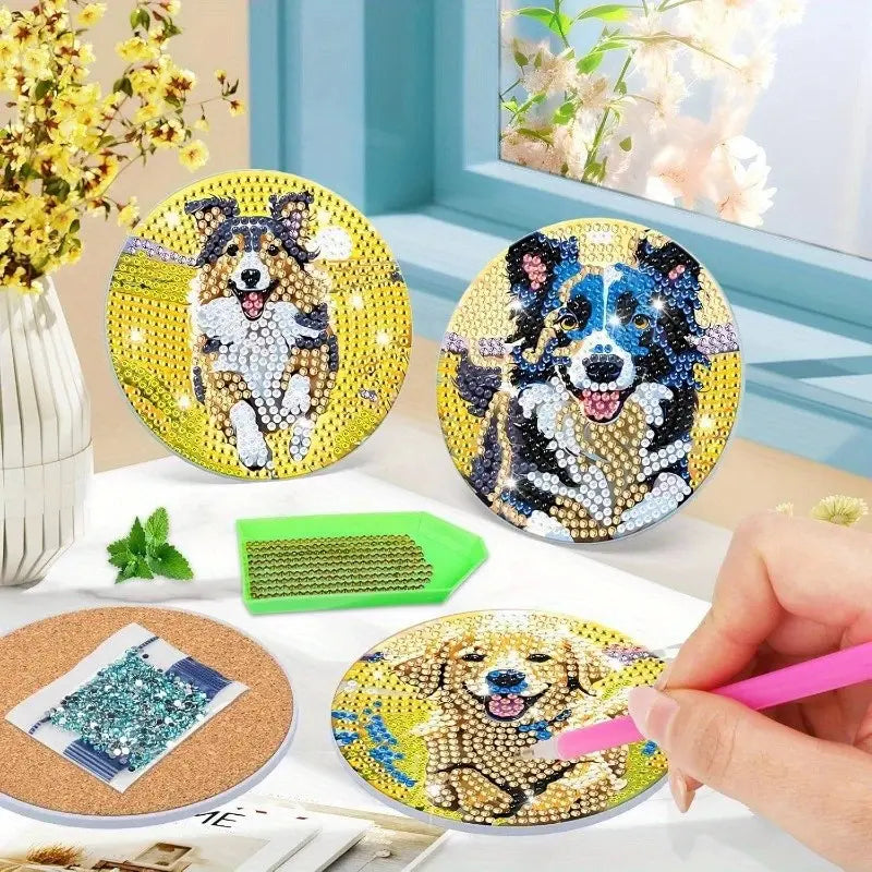 8-Piece Diamond Art Coaster Set with Stand, DIY Dog Pattern Diamond Art Coasters, Beginner-Friendly Diamond Painting Kit, Perfect Birthday Gift, Tableware